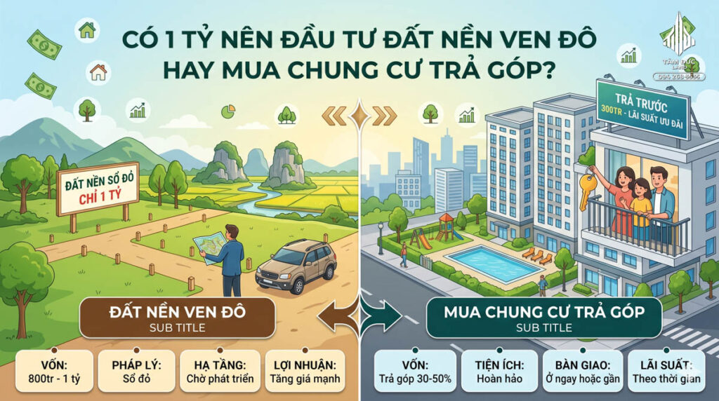 Có 1 tỷ nên đầu tư đất nền ven đô hay mua chung cư trả góp?