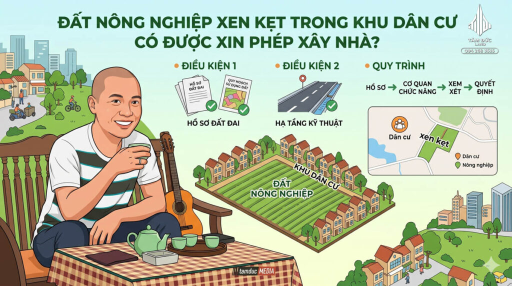 Đất nông nghiệp xen kẹt trong khu dân cư có được xin phép xây nhà?