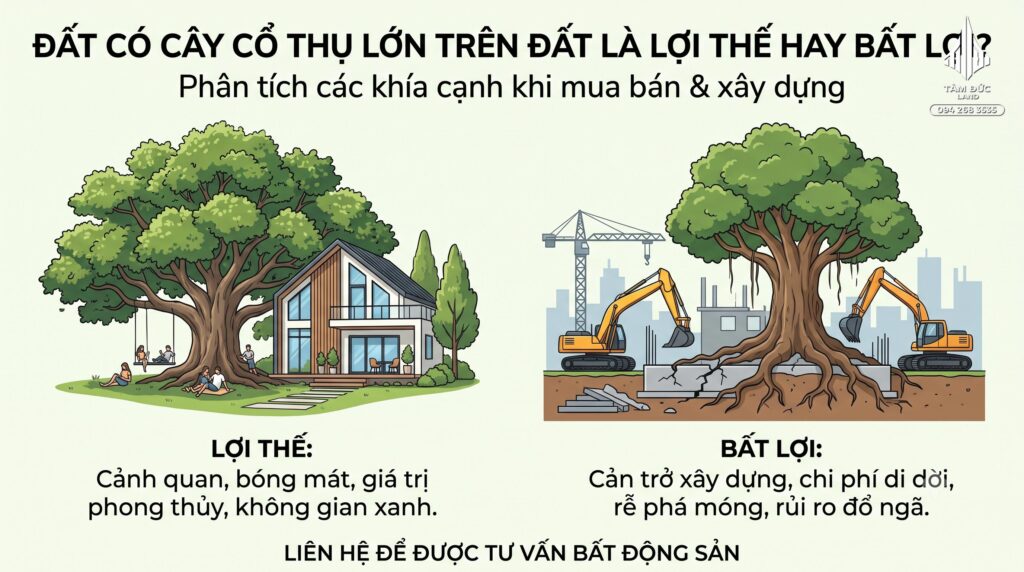 Đất có cây cổ thụ lớn trên đất là lợi thế hay bất lợi?